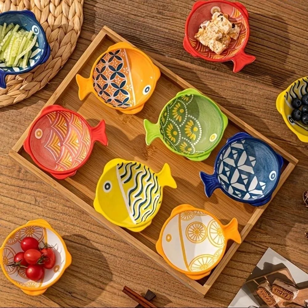 Colorful Fish-Shaped Ceramic Snack Bowls - Set of Assorted Colors